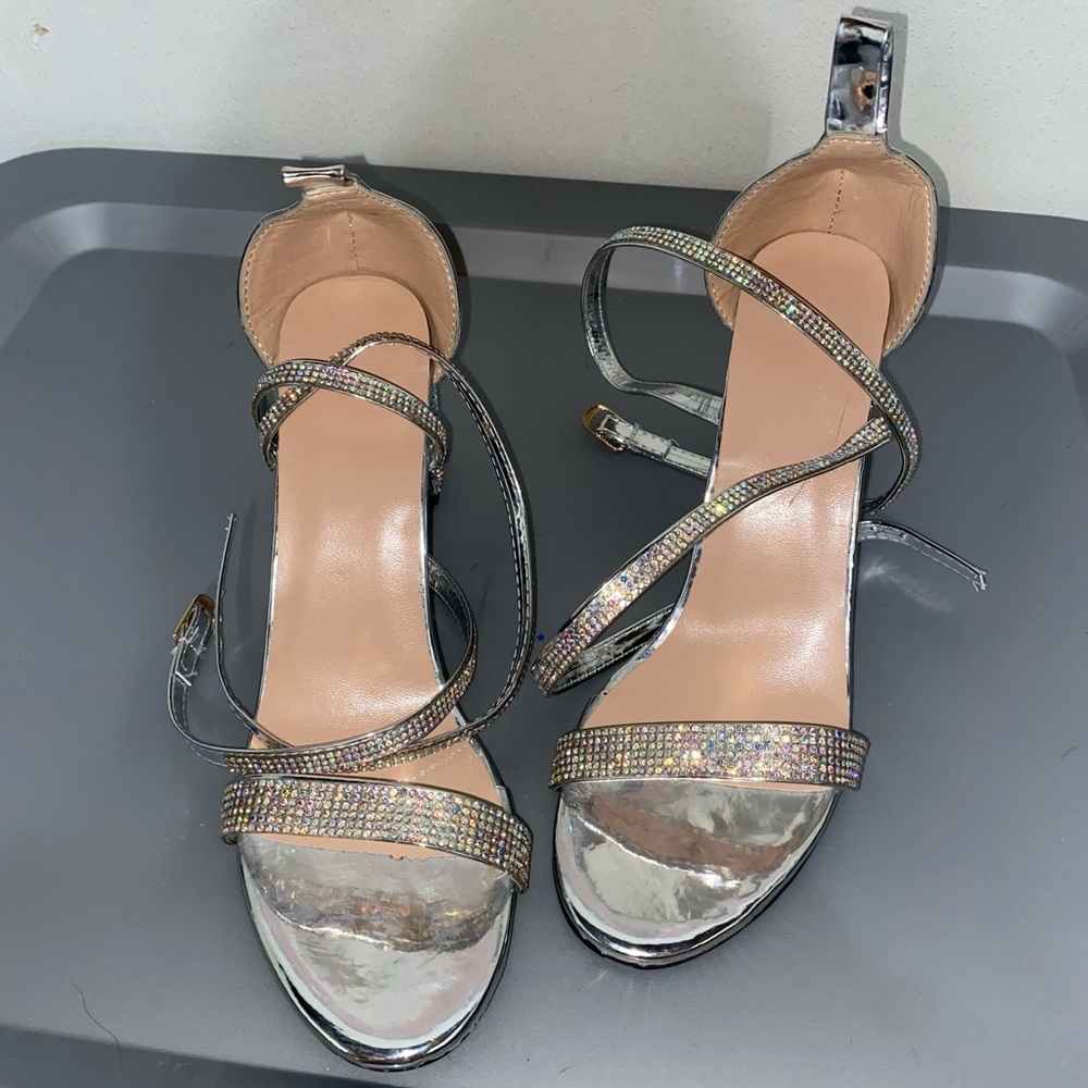 Women’s Size 10.5 Elegant Silver Strappy Heels